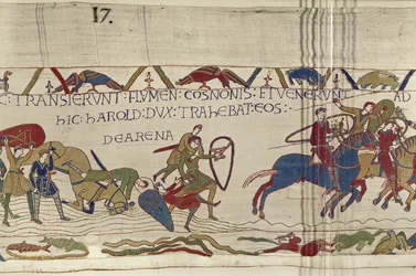 Harold tire des soldats normands du sable mouvant, Tapisserie de Bayeux